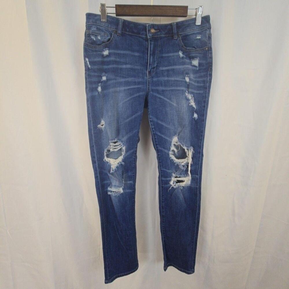 New York & Company Soho Jeans Womens 8 Blue Distressed Boyfriend Stretch Denim